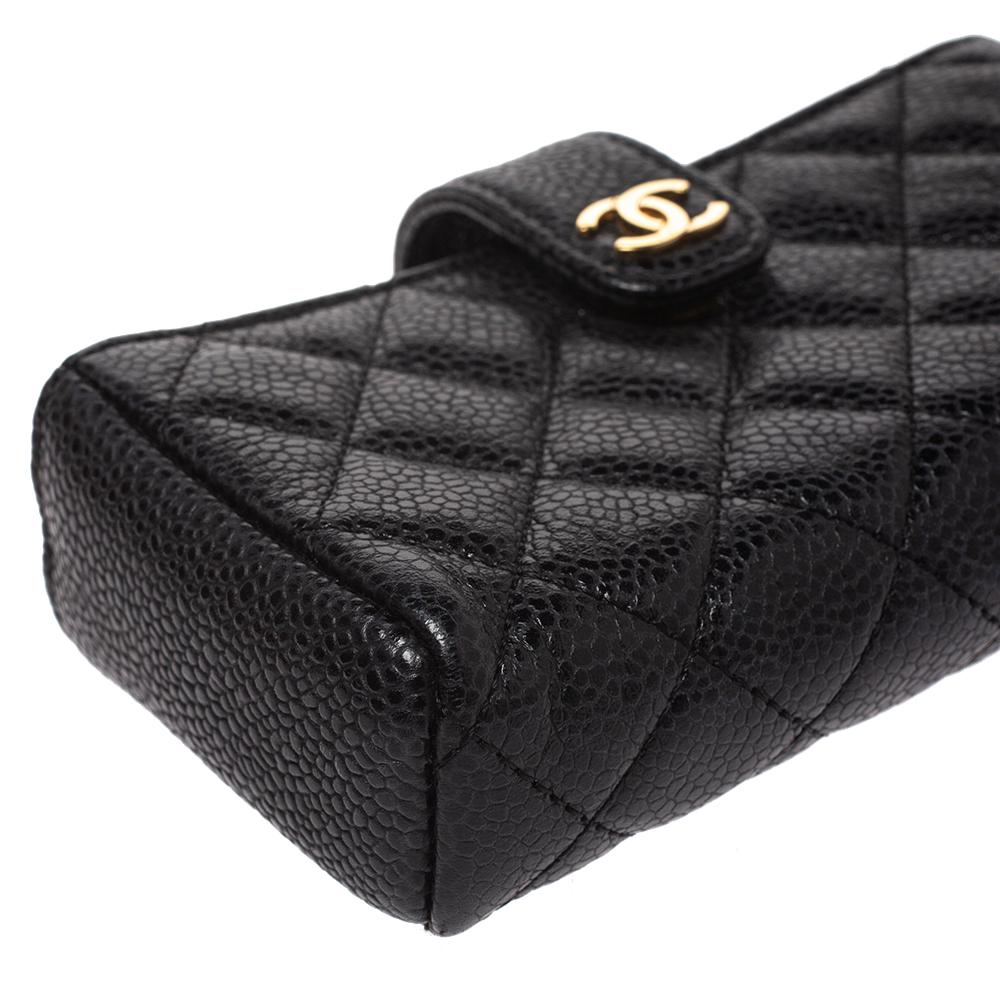 Chanel Black Quilted Caviar Leather CC Phone Pouch 1