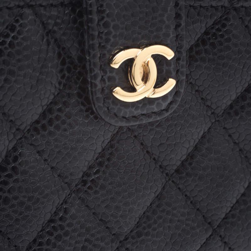Chanel Schwarze gesteppte Kaviarleder CC Telefontasche im Angebot 3