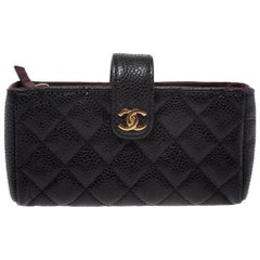 Chanel Black Quilted Caviar Leather CC Phone Pouch
