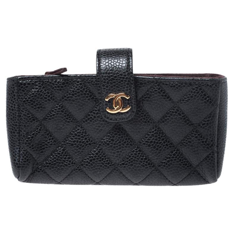 Chanel Black Quilted Caviar Leather CC Phone Pouch For Sale