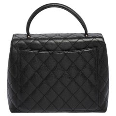 Chanel Black Quilted Caviar Leather CC Top Handle Bag