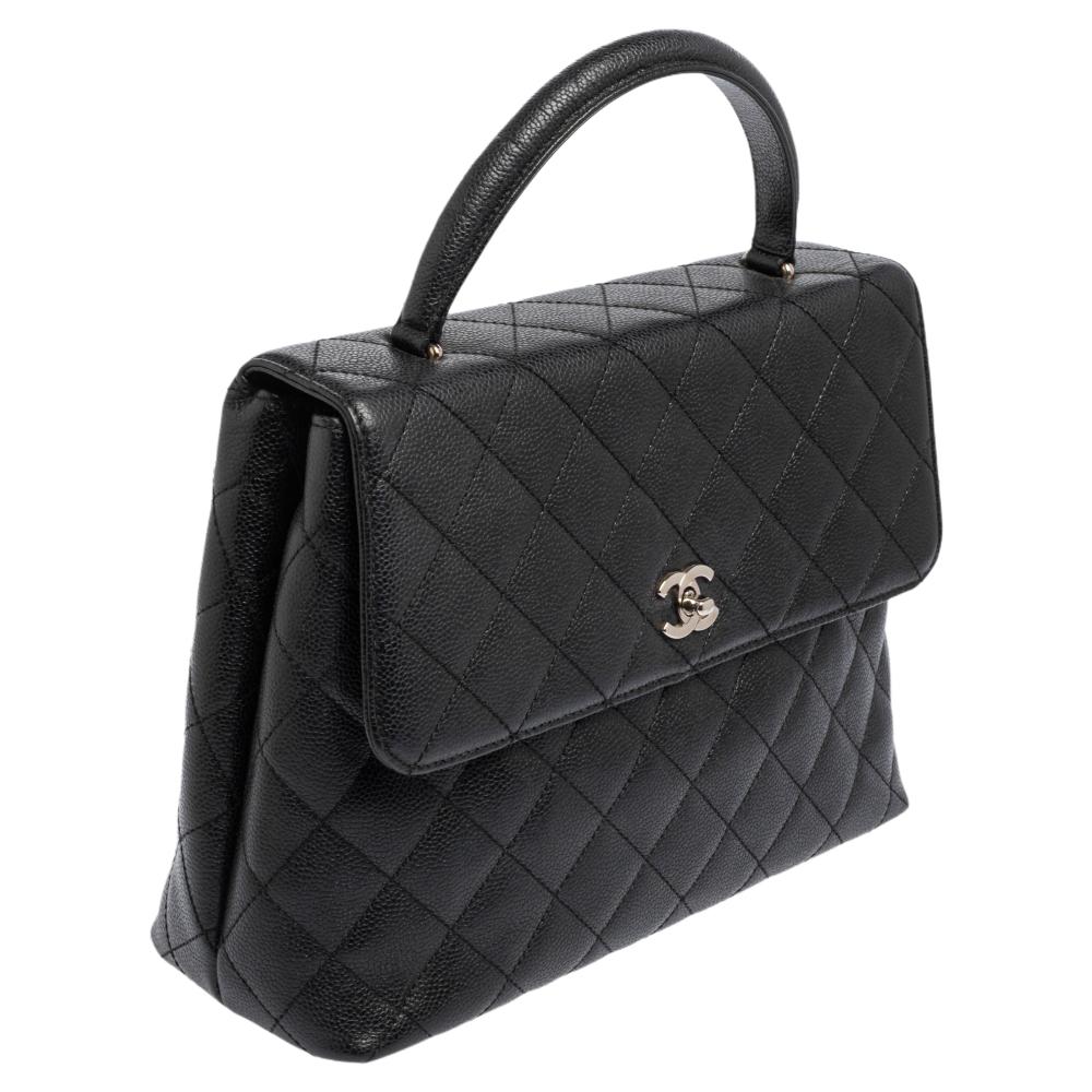 Women's Chanel Black Quilted Caviar Leather CC Top Handle Bag