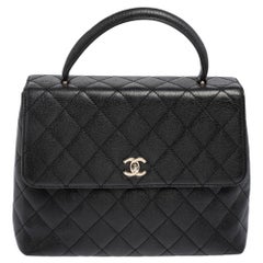 Chanel Schwarz gesteppt Kaviar Leder CC Top Handle Tasche