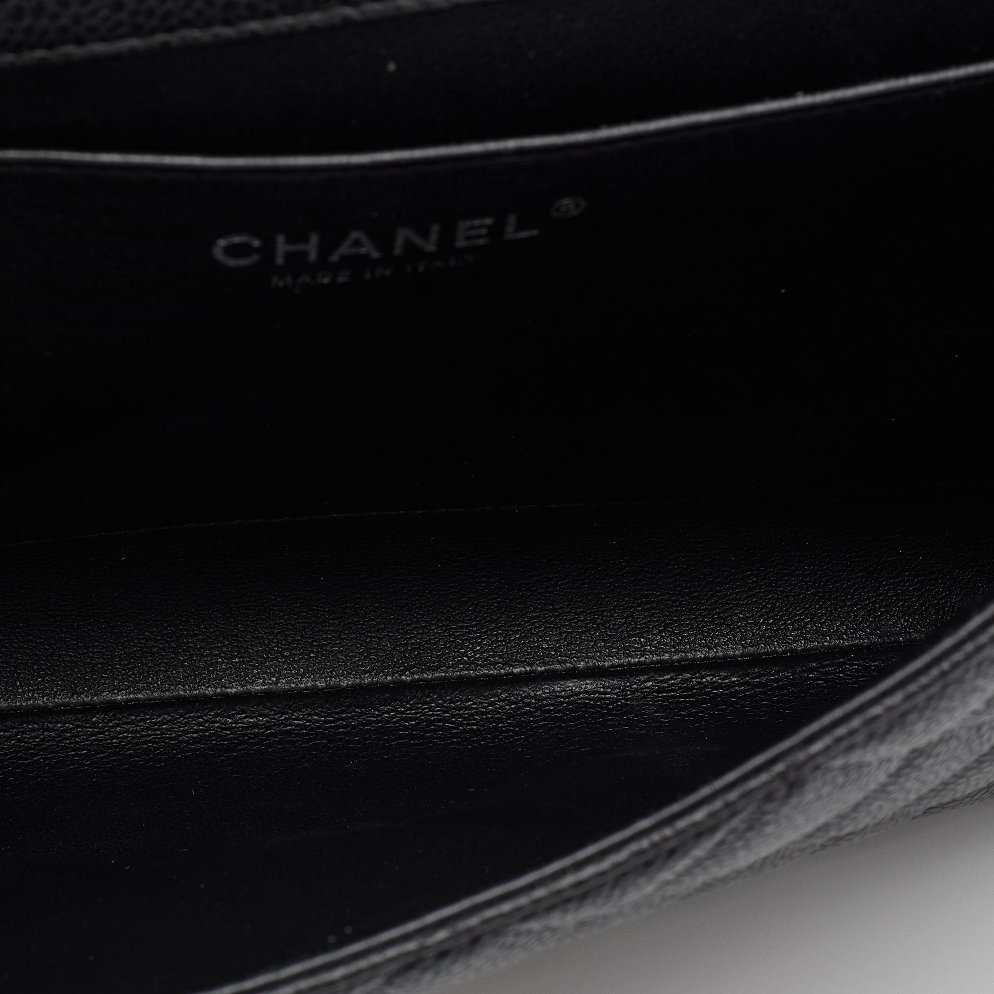 Chanel Black Quilted Caviar Leather Chain Flap Clutch Bag 4