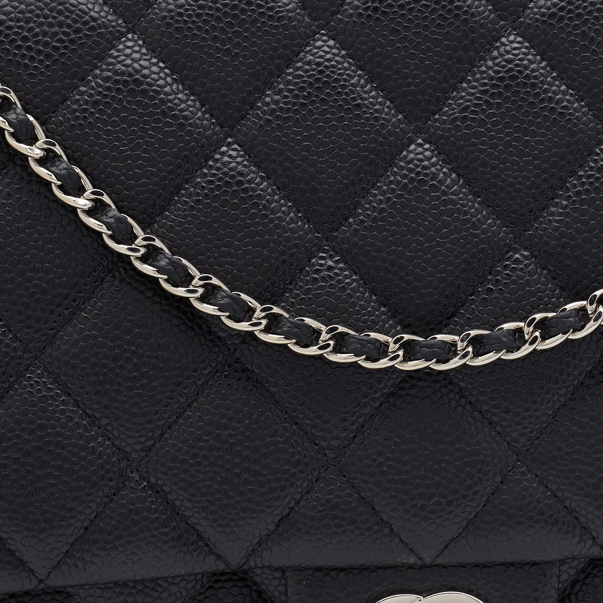 Women's Chanel Black Quilted Caviar Leather Chain Flap Clutch Bag