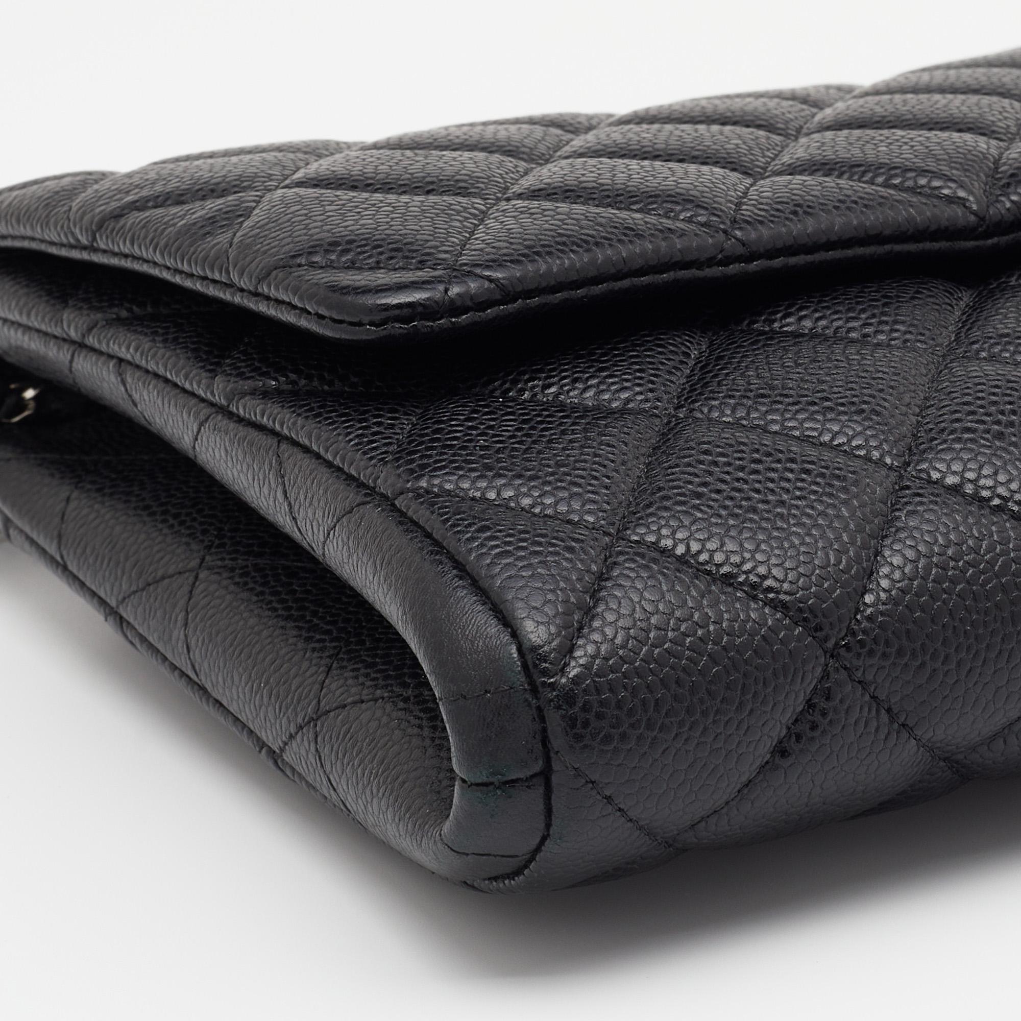 Chanel Black Quilted Caviar Leather Chain Flap Clutch Bag 1