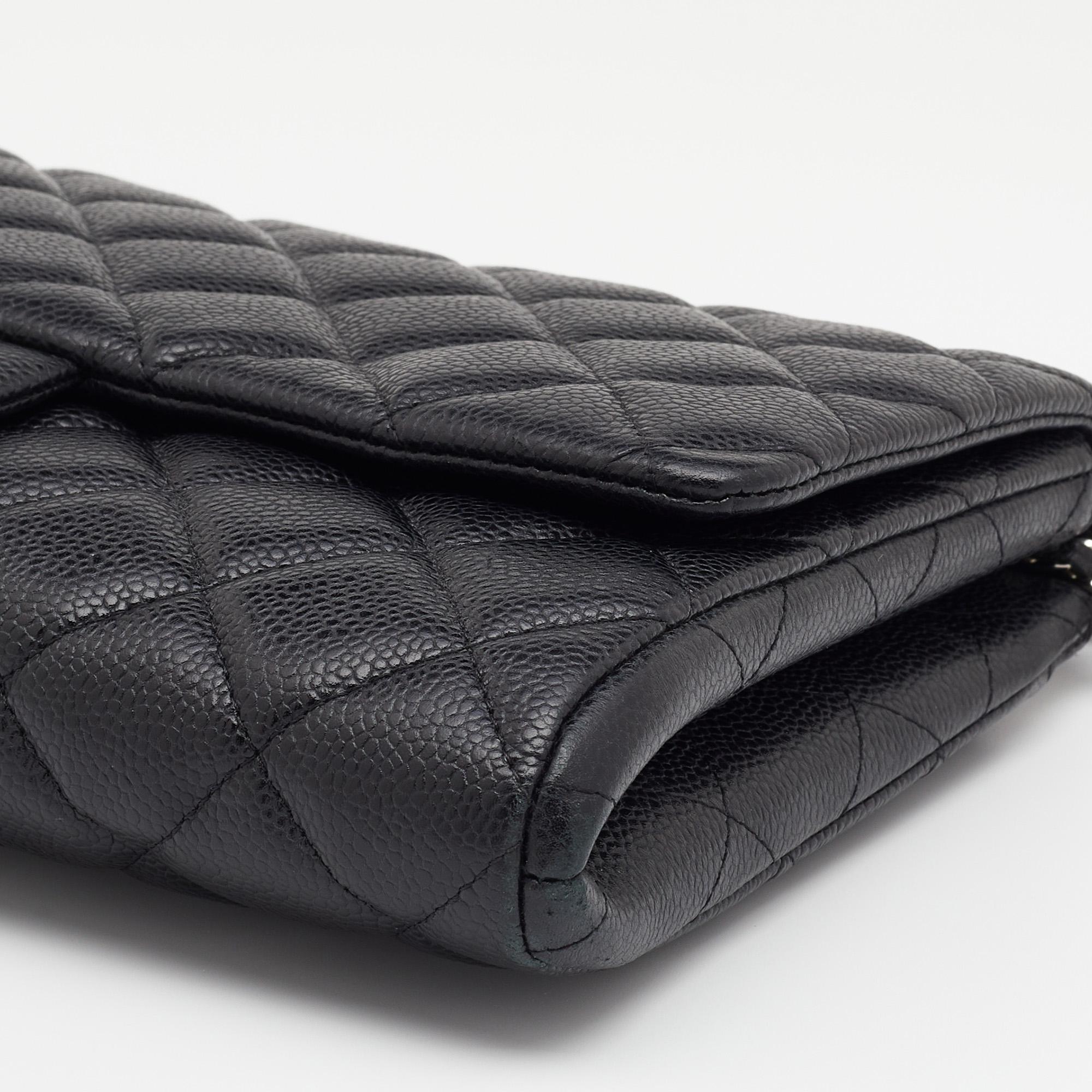 Chanel Black Quilted Caviar Leather Chain Flap Clutch Bag 2