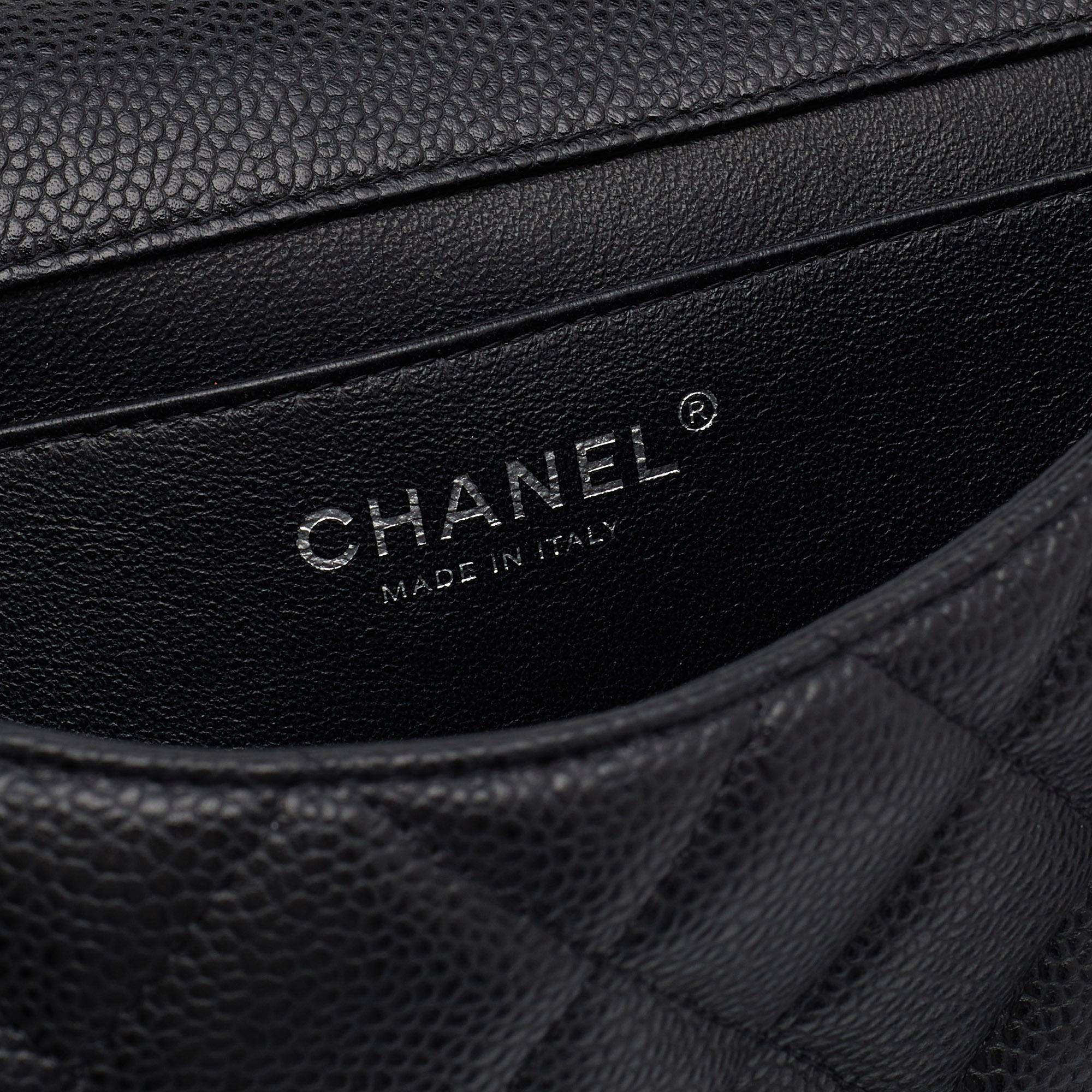 Chanel Black Quilted Caviar Leather Chain Flap Clutch Bag 3