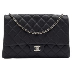 Chanel Black Quilted Caviar Leather Chain Flap Clutch Bag