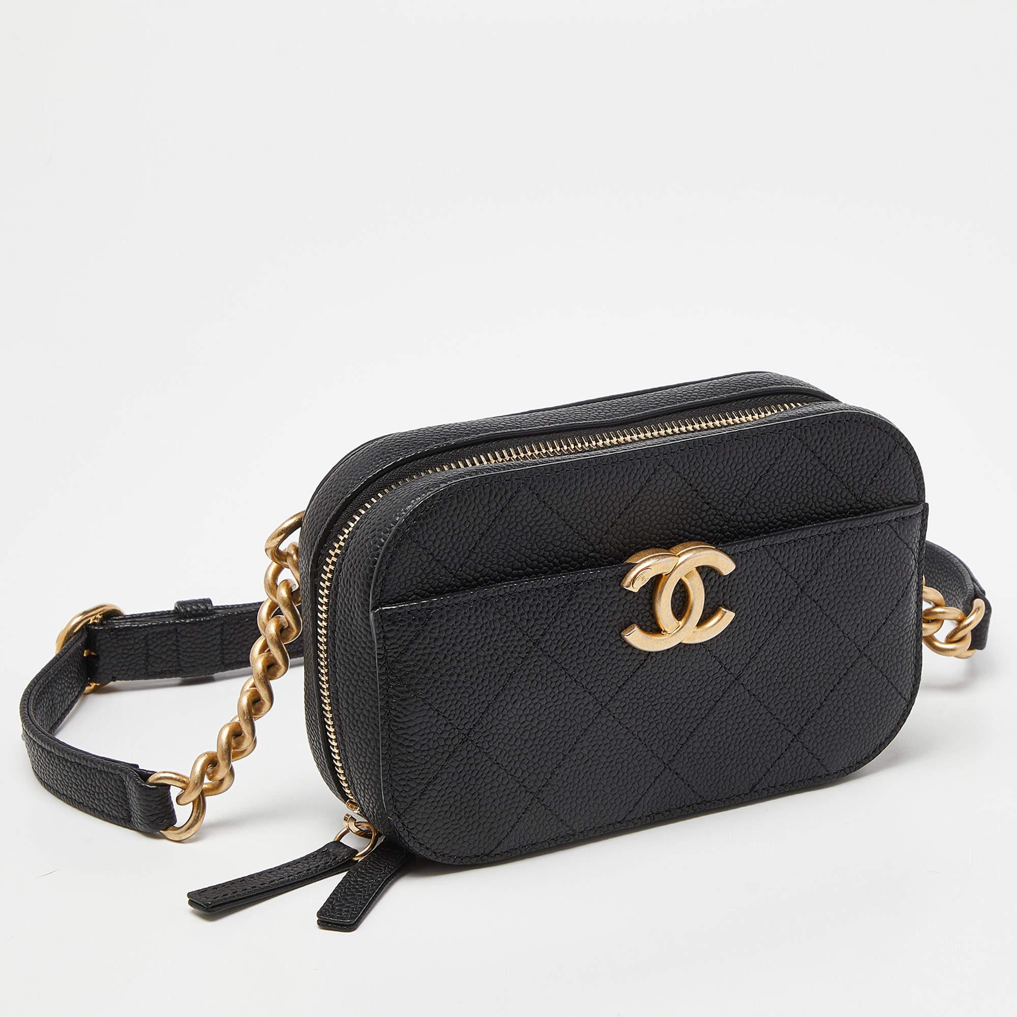 Chanel Black Quilted Caviar Leather Chic Affinity Belt Bag In New Condition In Dubai, Al Qouz 2