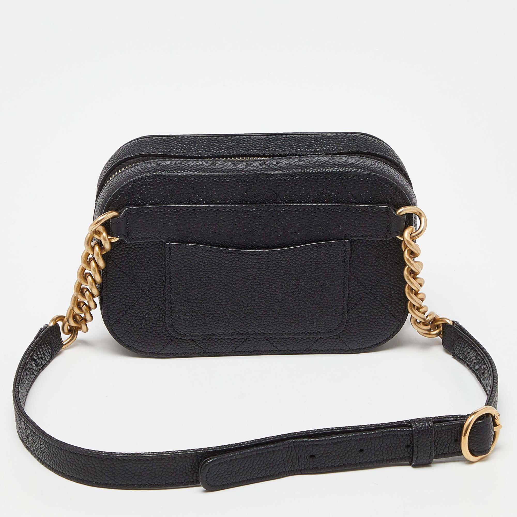 Women's Chanel Black Quilted Caviar Leather Chic Affinity Belt Bag