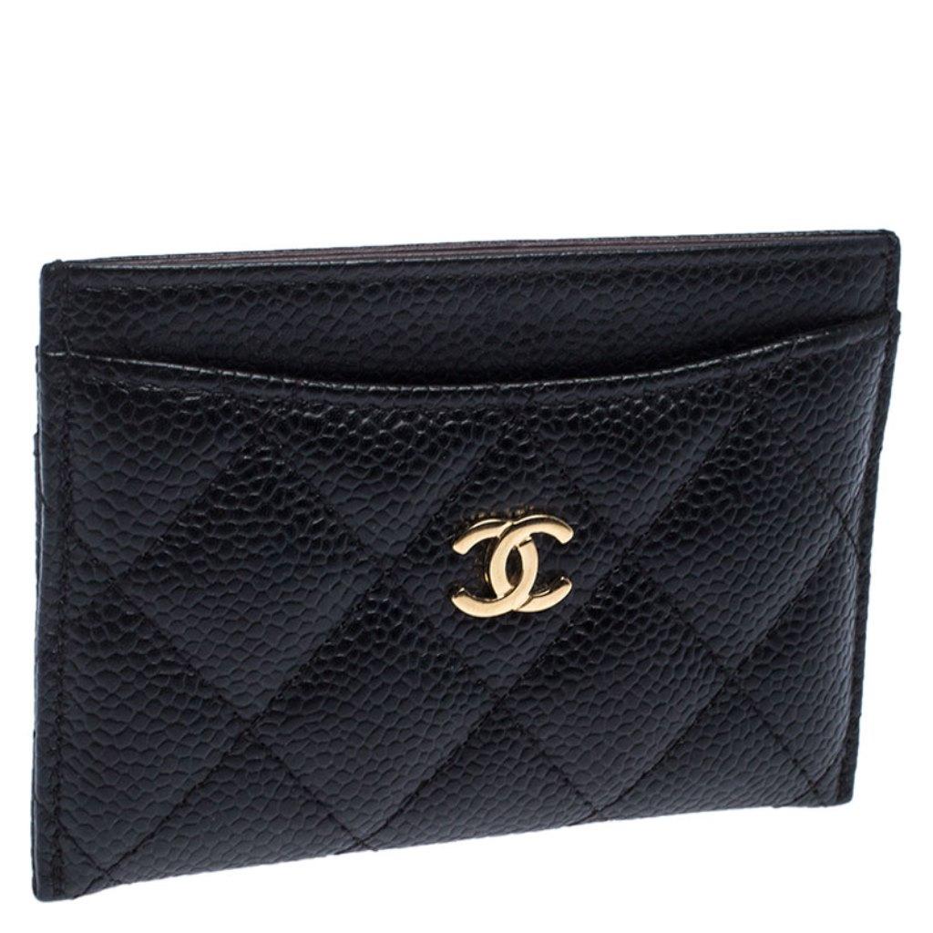 chanel black caviar card holder