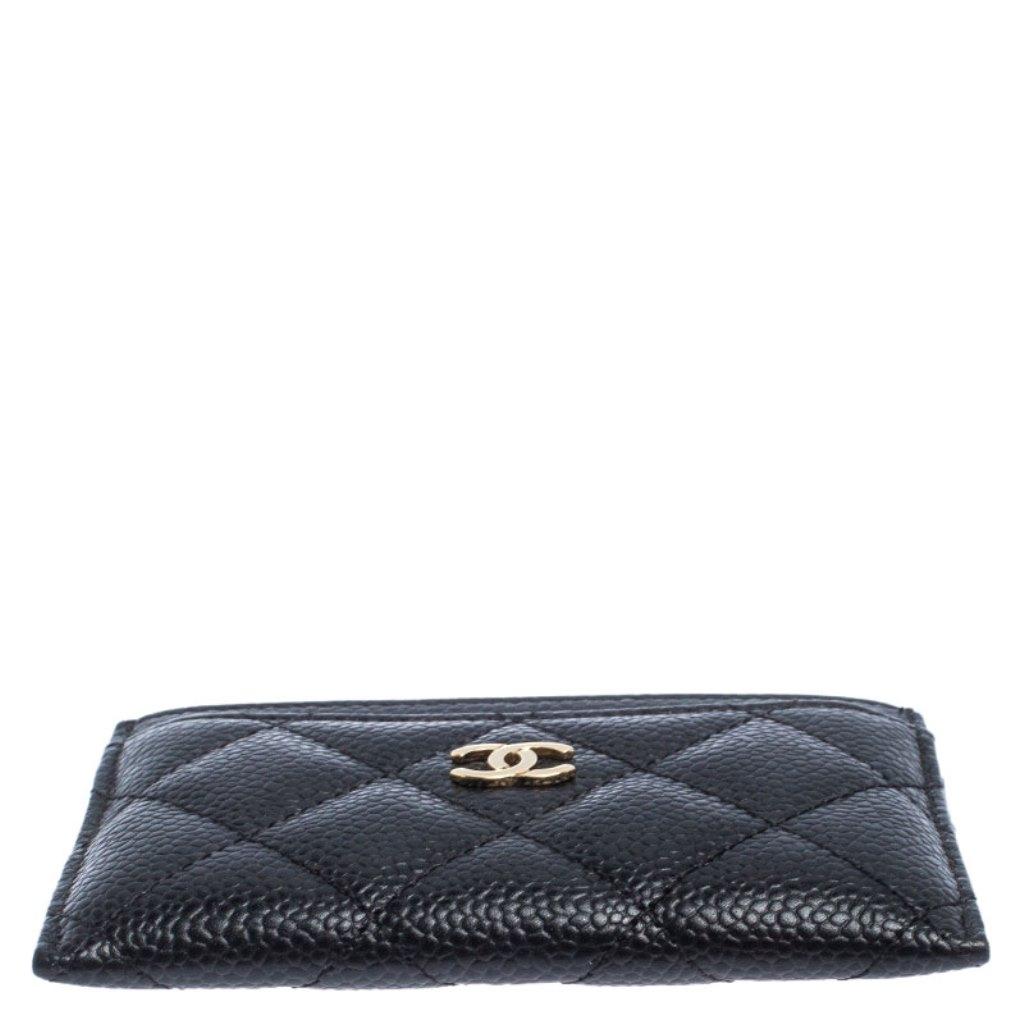 Chanel Black Quilted Caviar Leather Classic Card Holder In Excellent Condition In Dubai, Al Qouz 2