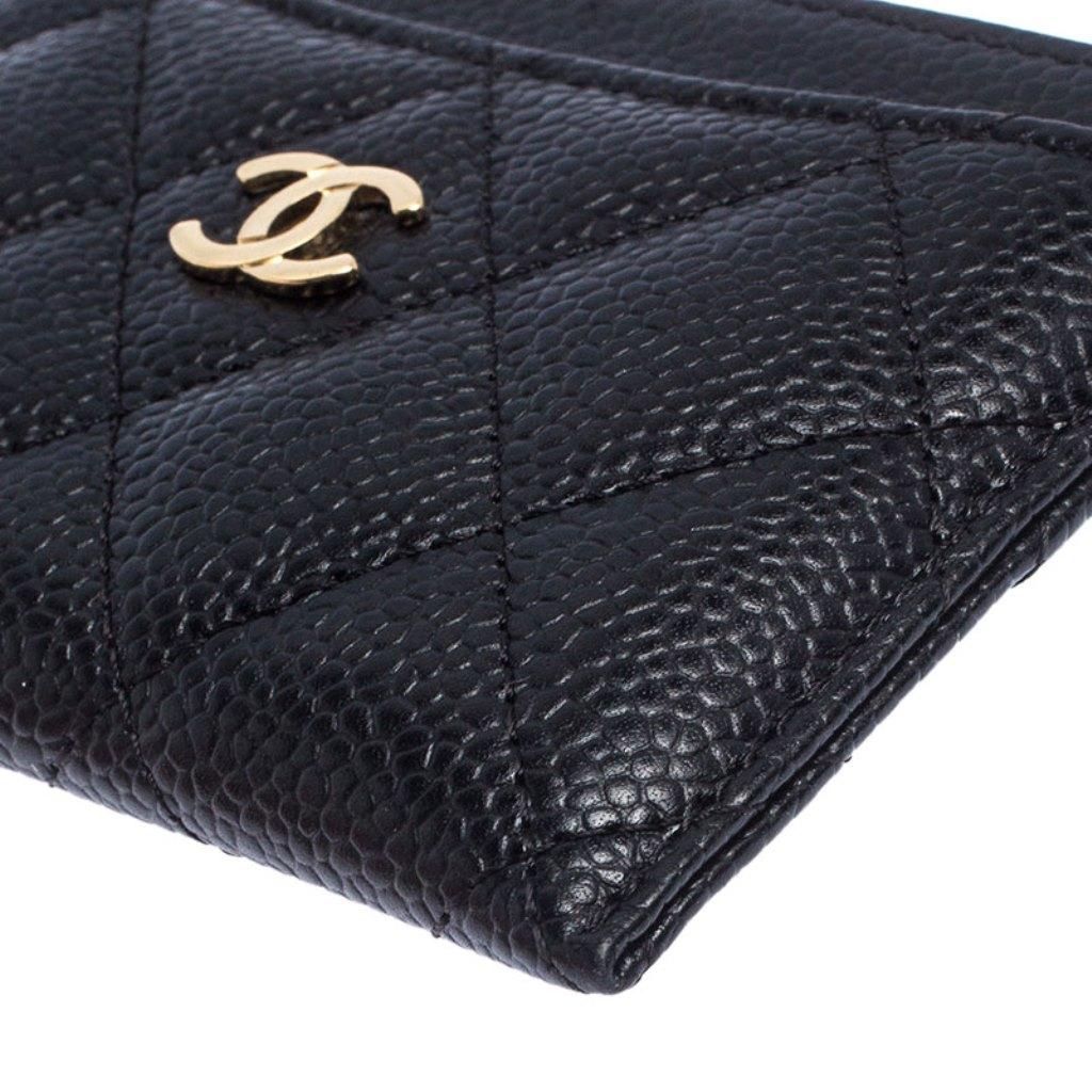 Chanel Black Quilted Caviar Leather Classic Card Holder 1