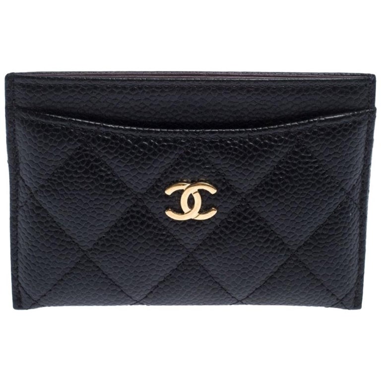 Chanel Black Quilted Caviar Leather Classic Card Holder For Sale at 1stDibs