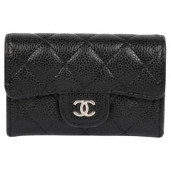 Chanel  Black Quilted Caviar Leather Classic Flap Card Holder