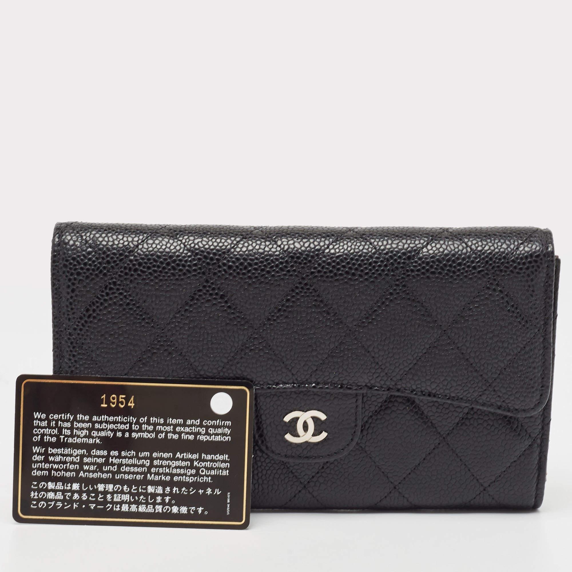 Chanel Black Quilted Caviar Leather Classic Flap Wallet 8