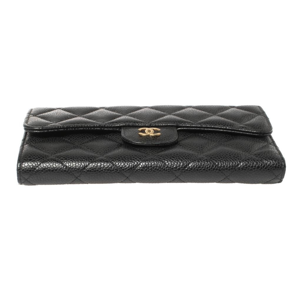 Women's Chanel Black Quilted Caviar Leather Classic Flap Wallet
