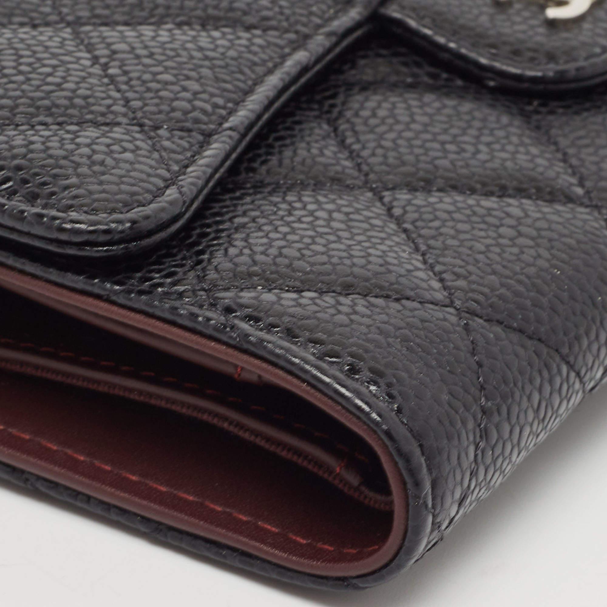 Women's Chanel Black Quilted Caviar Leather Classic Flap Wallet