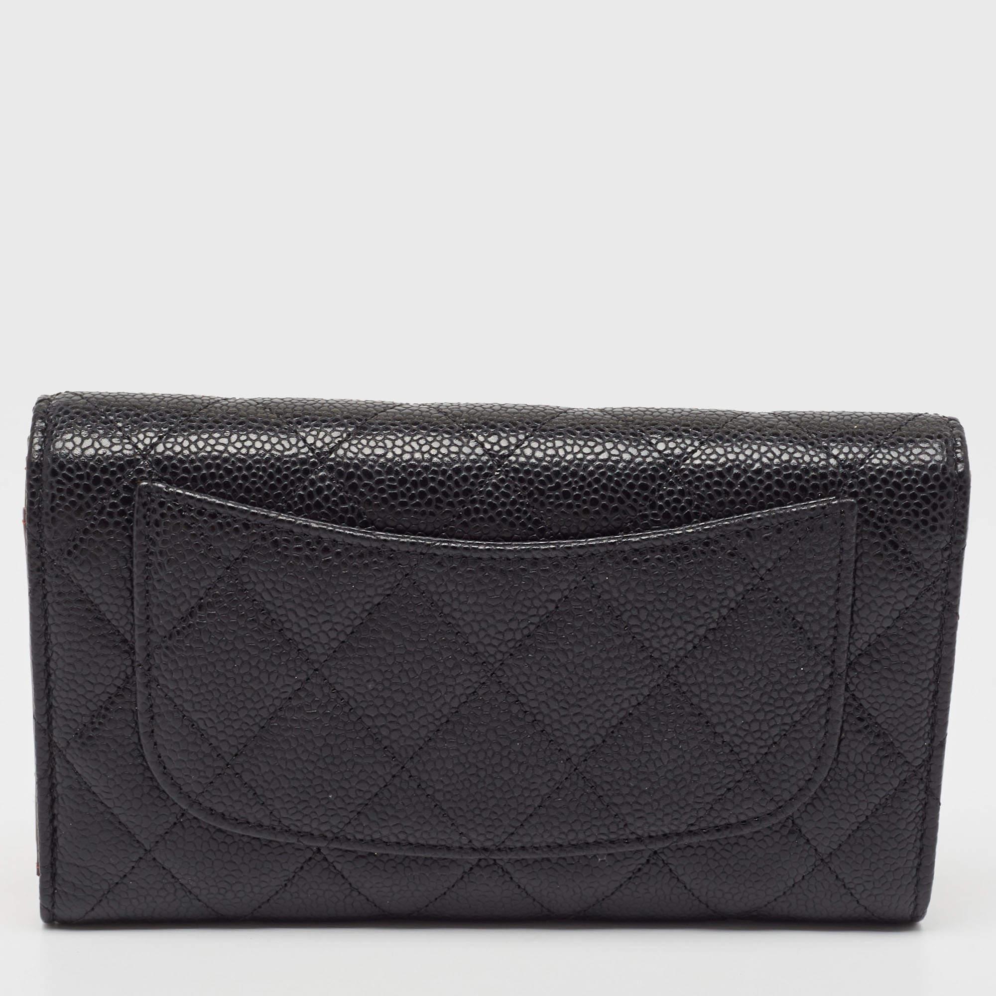 Chanel Black Quilted Caviar Leather Classic Flap Wallet 2