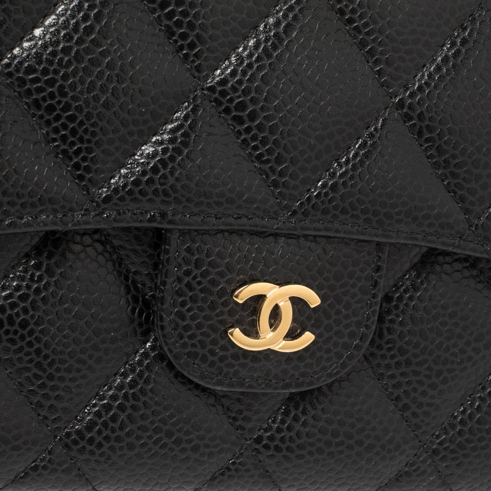 Chanel Black Quilted Caviar Leather Classic Flap Wallet 5