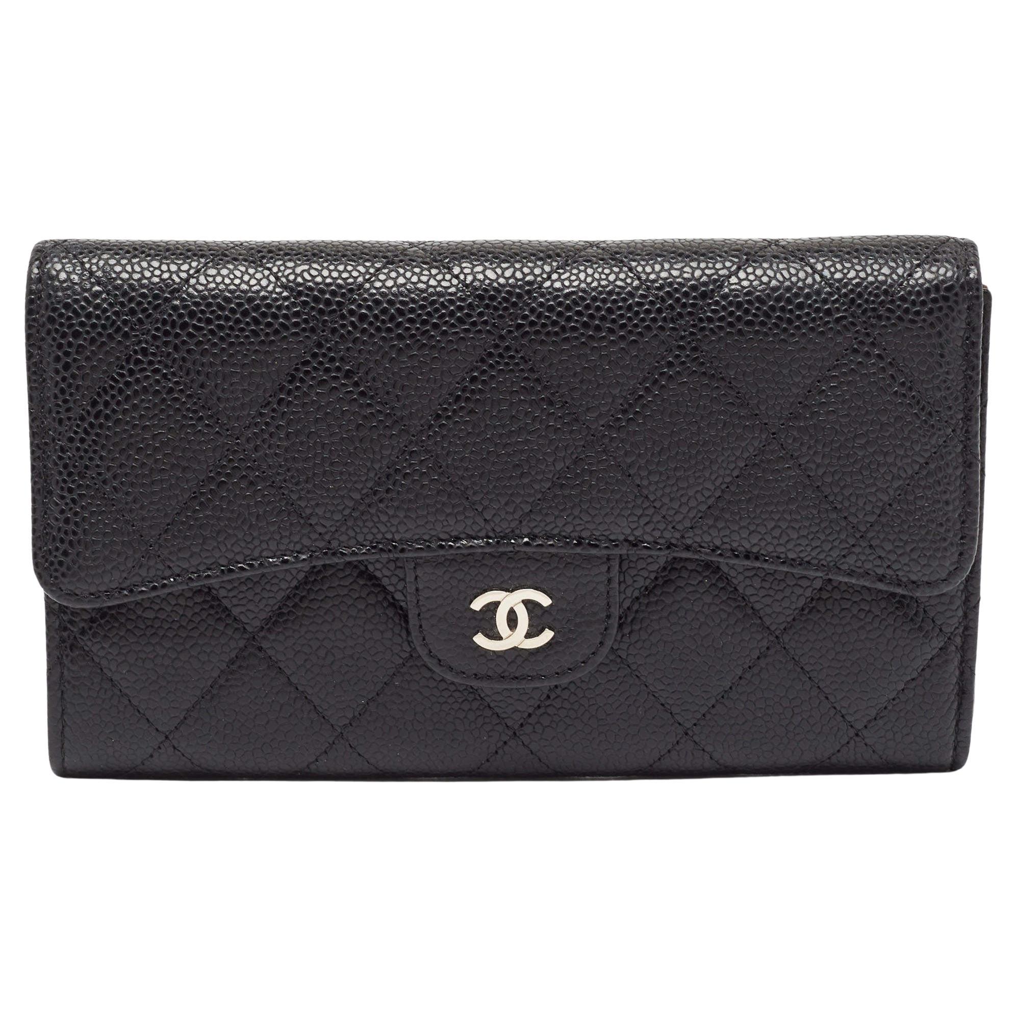Chanel Black Quilted Caviar Leather Classic Flap Wallet