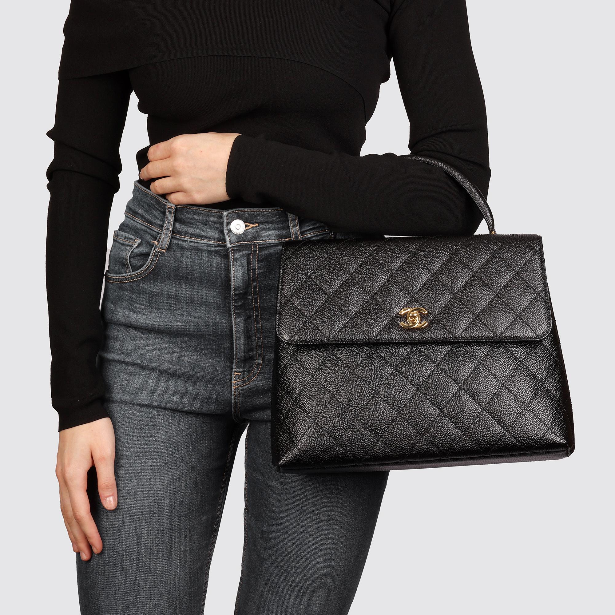 CHANEL Black Quilted Caviar Leather Classic Kelly 9