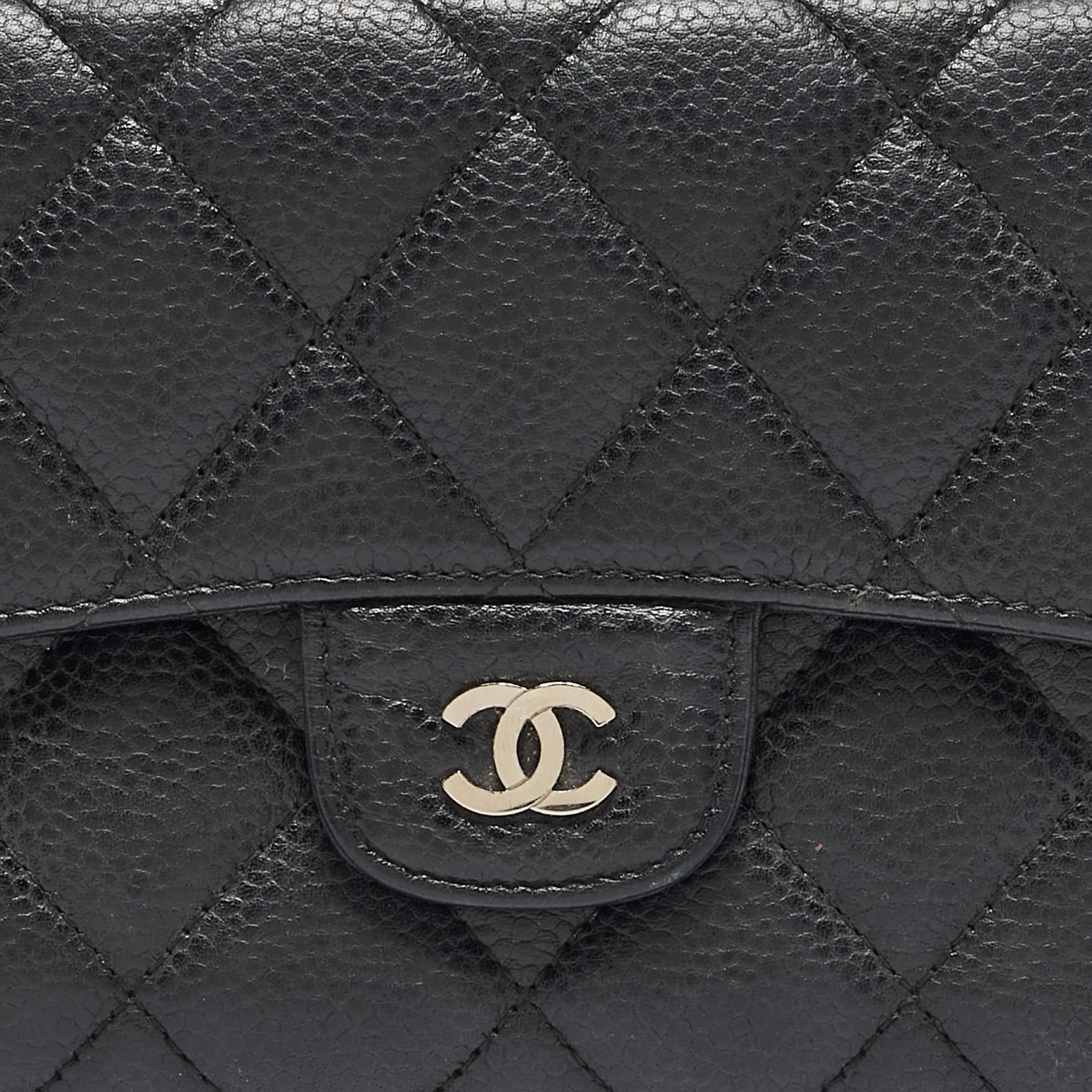 Chanel Black Quilted Caviar Leather Classic L Flap Wallet For Sale 9