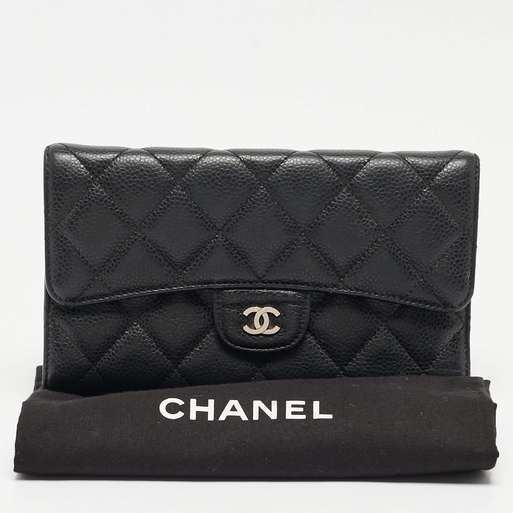 Chanel Black Quilted Caviar Leather Classic L Flap Wallet For Sale 10
