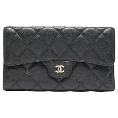 Chanel Black Quilted Caviar Leather Classic L Flap Wallet