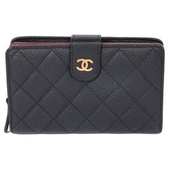 Chanel Pink Quilted Matte Caviar Leather Zippy Compact Wallet