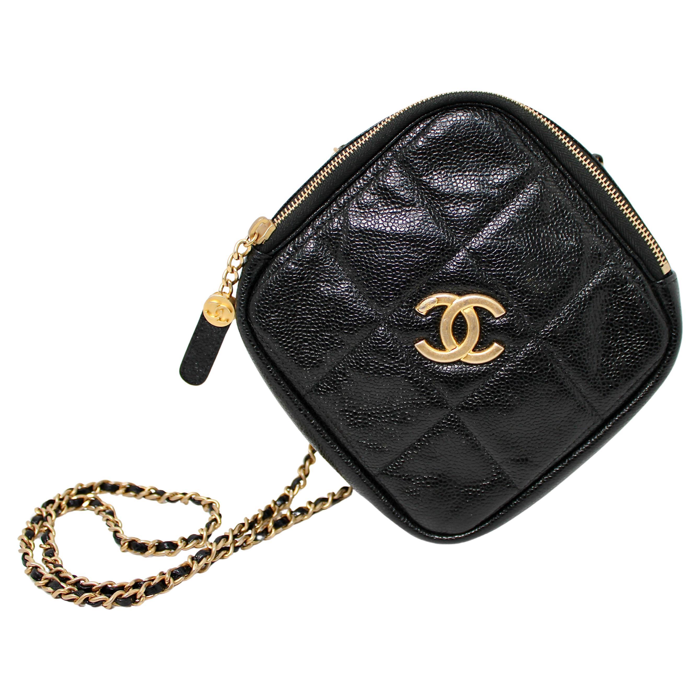 Chanel Black Quilted Caviar Leather Diamond Crossbody Handbag circa 2020