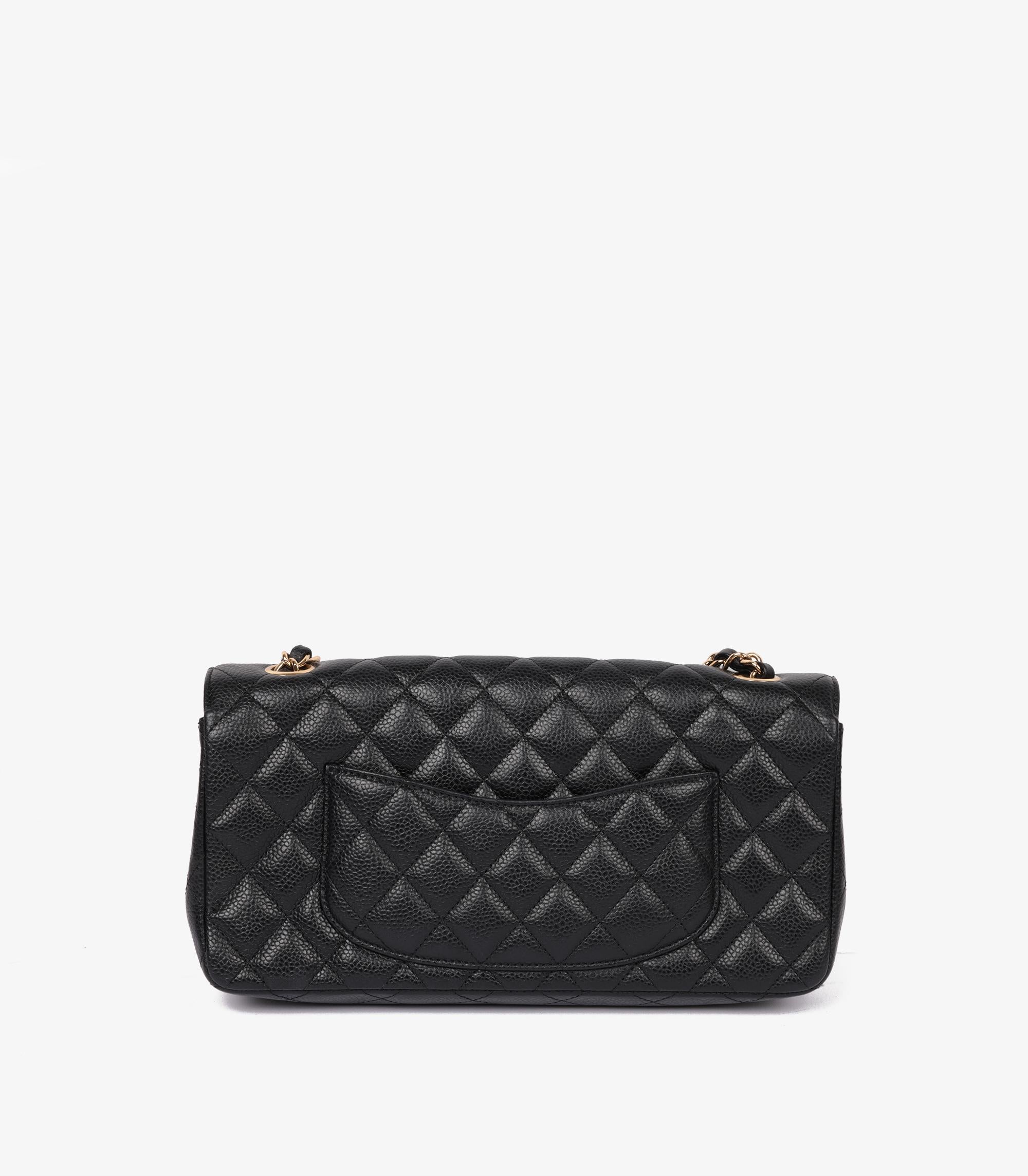 Chanel Black Quilted Caviar Leather East-West Classic Single Flap Bag In Excellent Condition In Bishop's Stortford, Hertfordshire