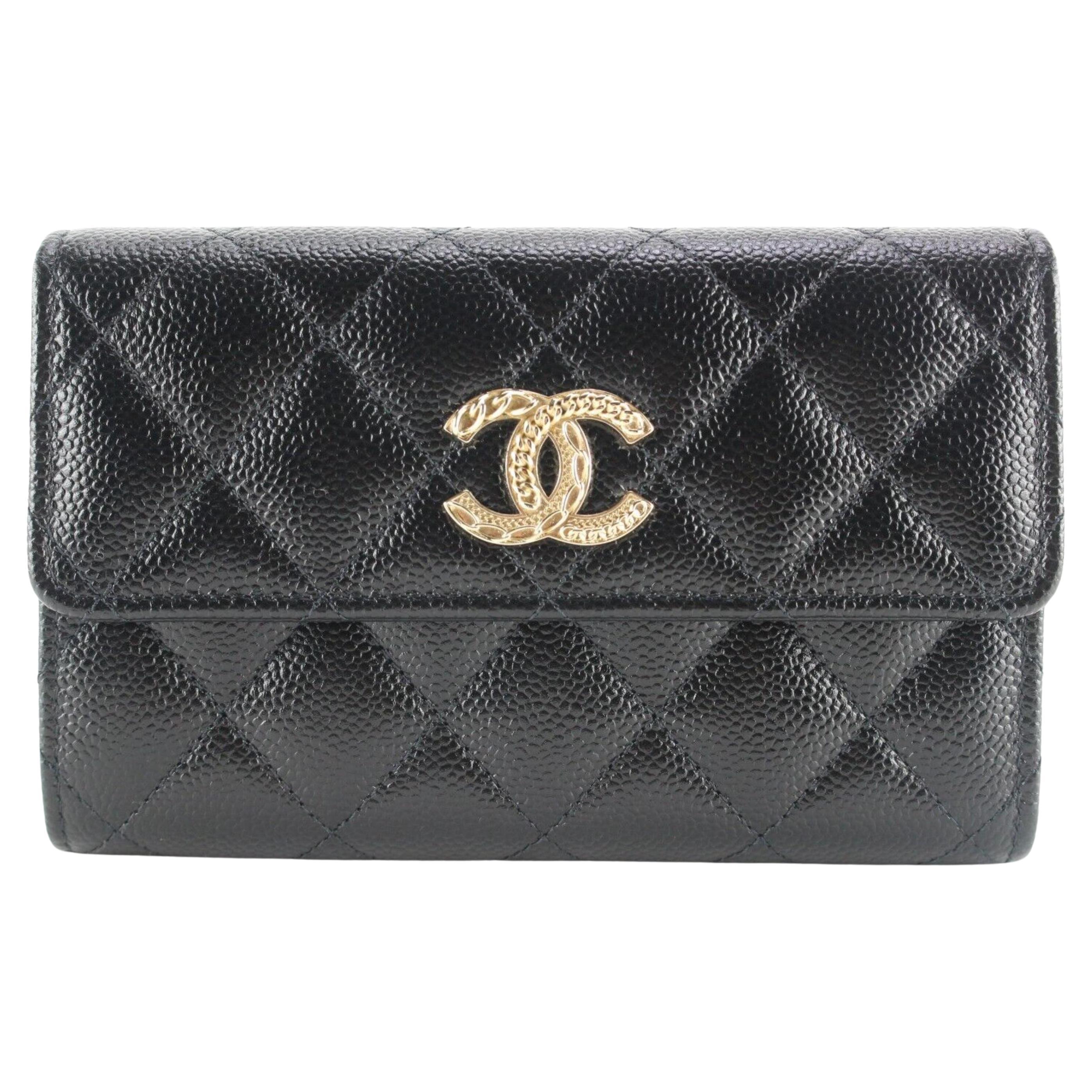 Chanel Black Quilted Caviar Leather Flap Wallet GHW 6CK0215