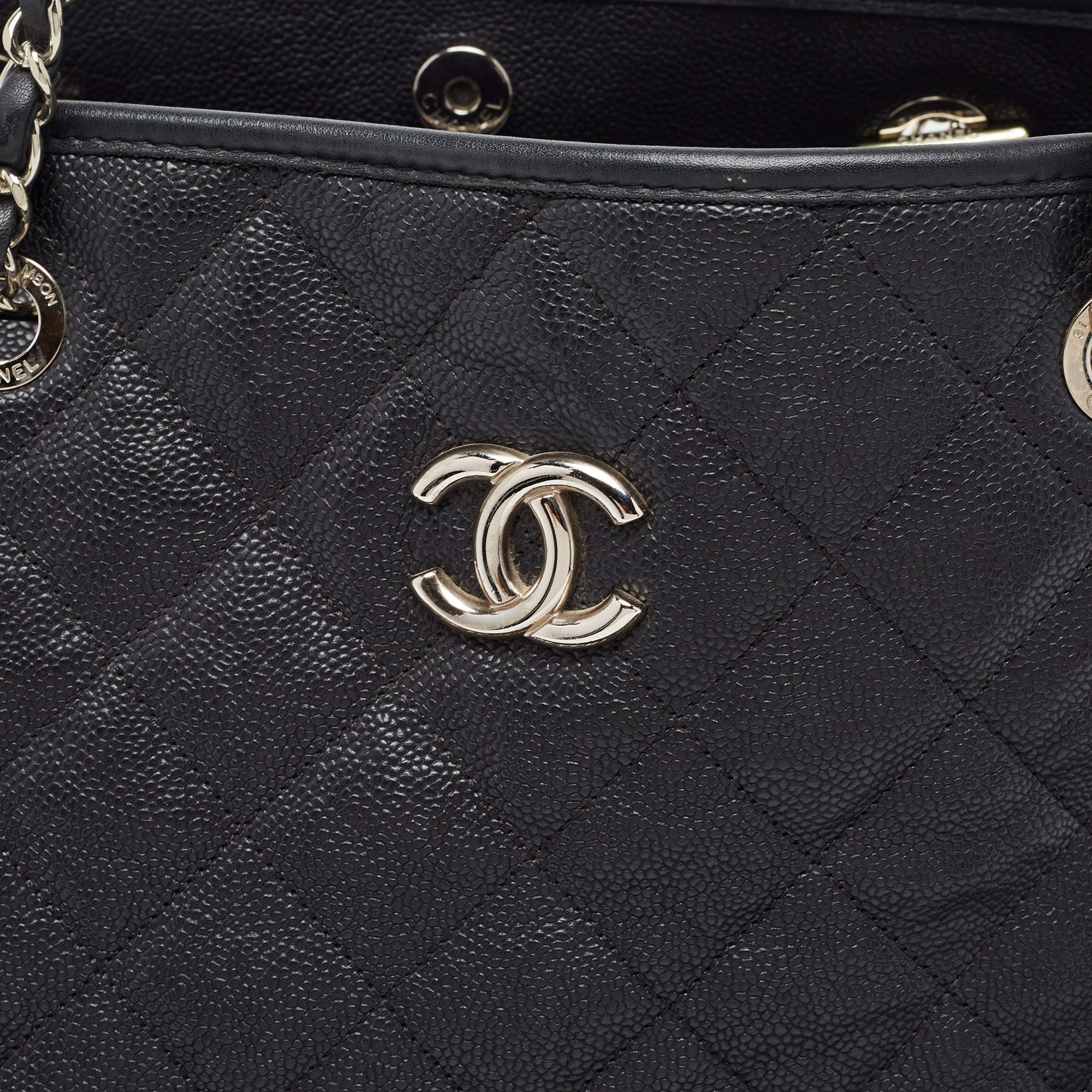 Chanel Black Quilted Caviar Leather French Riviera Tote 3