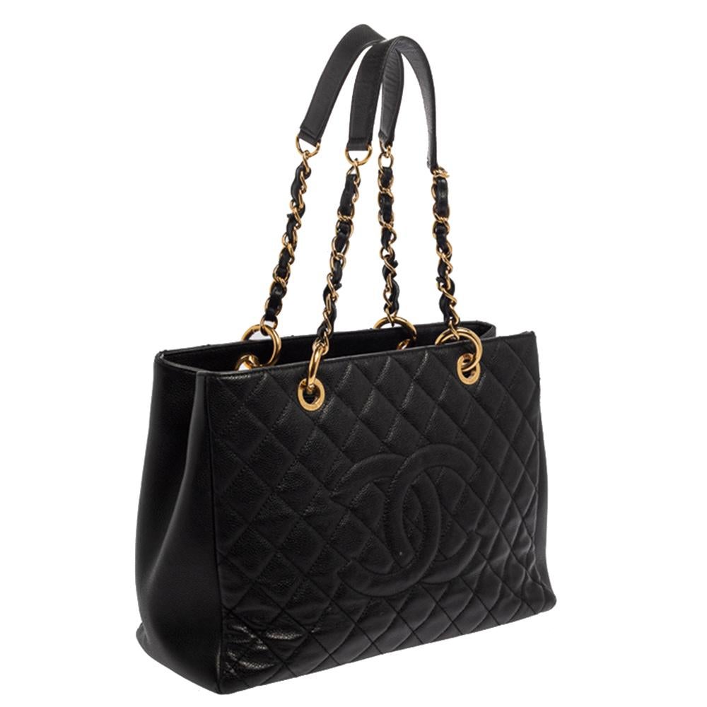 Women's Chanel Black Quilted Caviar Leather Grand Shopper Tote