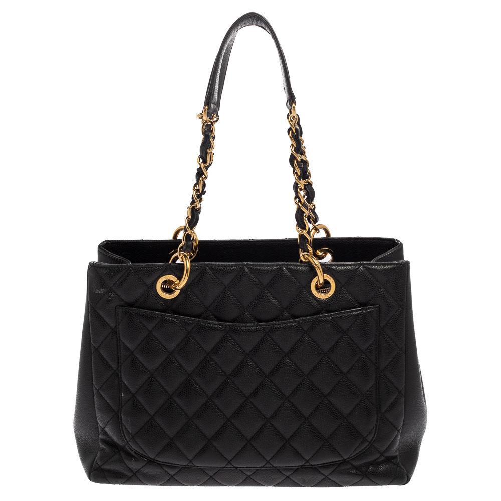 Chanel Black Quilted Caviar Leather Grand Shopper Tote 1