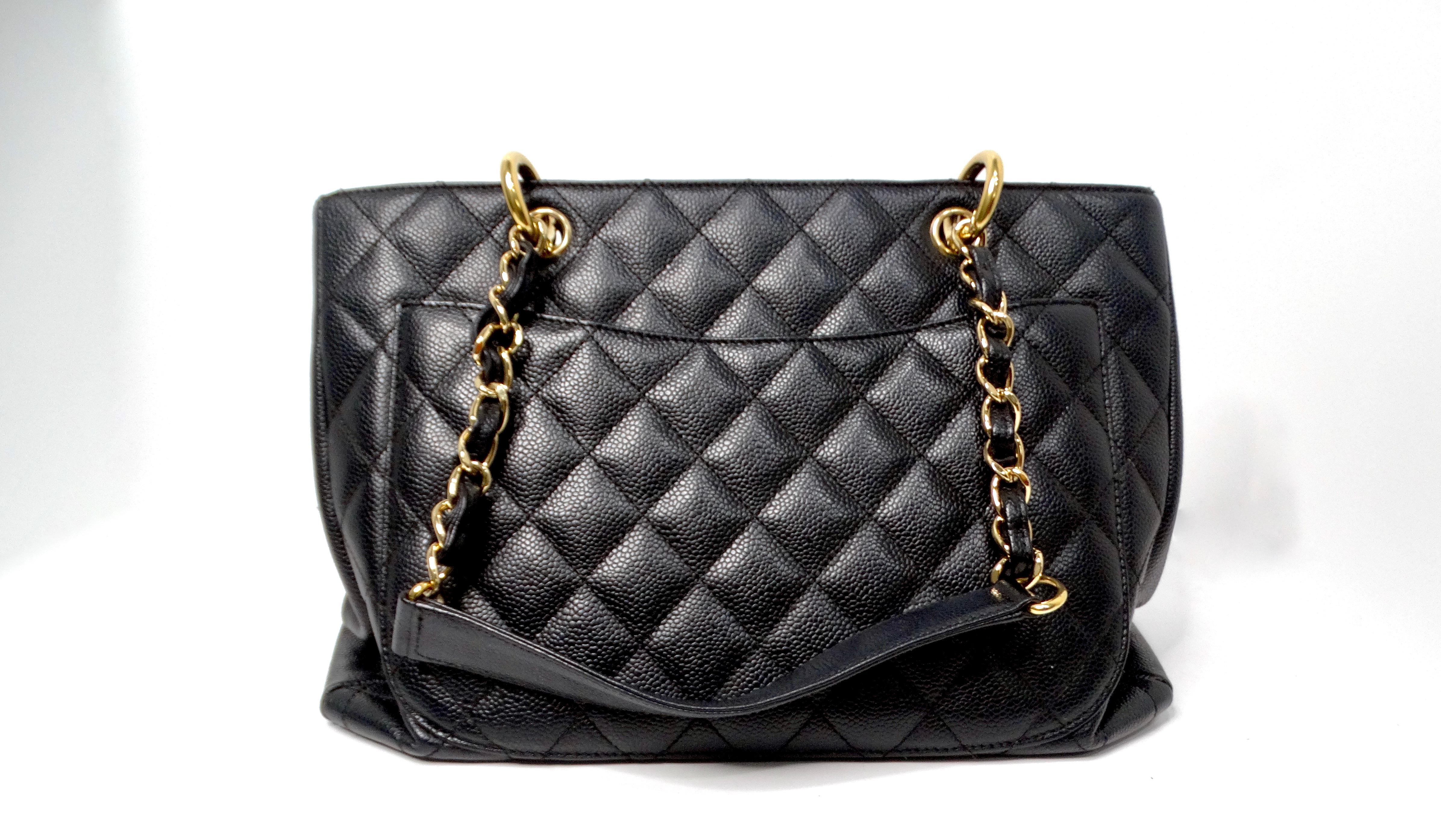 Chanel Black Quilted Caviar Leather Grand Shopping Tote Bag circa 2006-08 For Sale 2