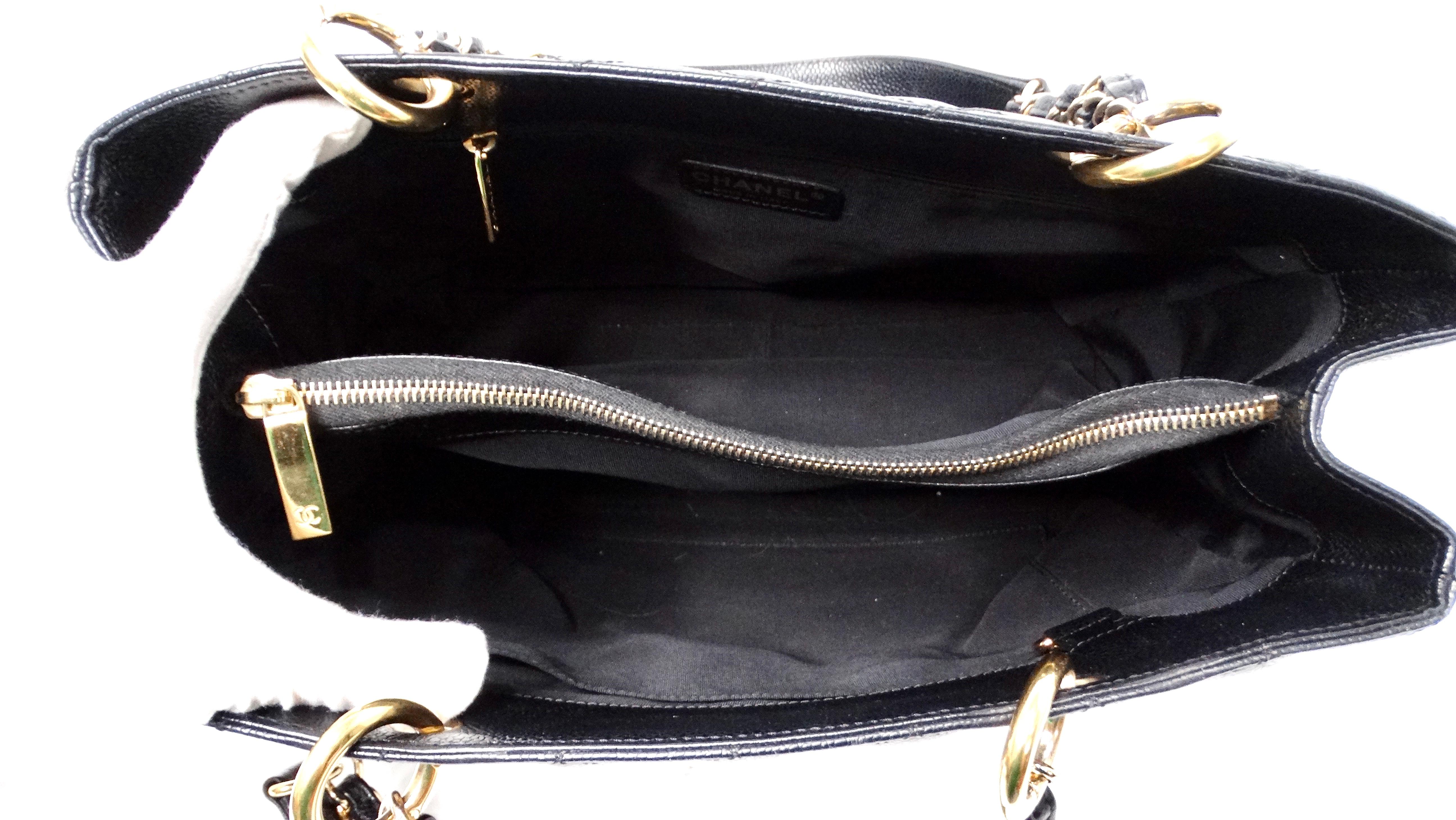 Chanel Black Quilted Caviar Leather Grand Shopping Tote Bag circa 2006-08 For Sale 5