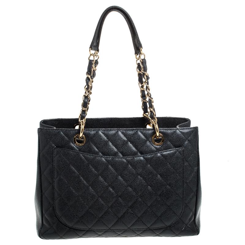 Chanel Black Quilted Caviar Leather Grand Shopping Tote 6