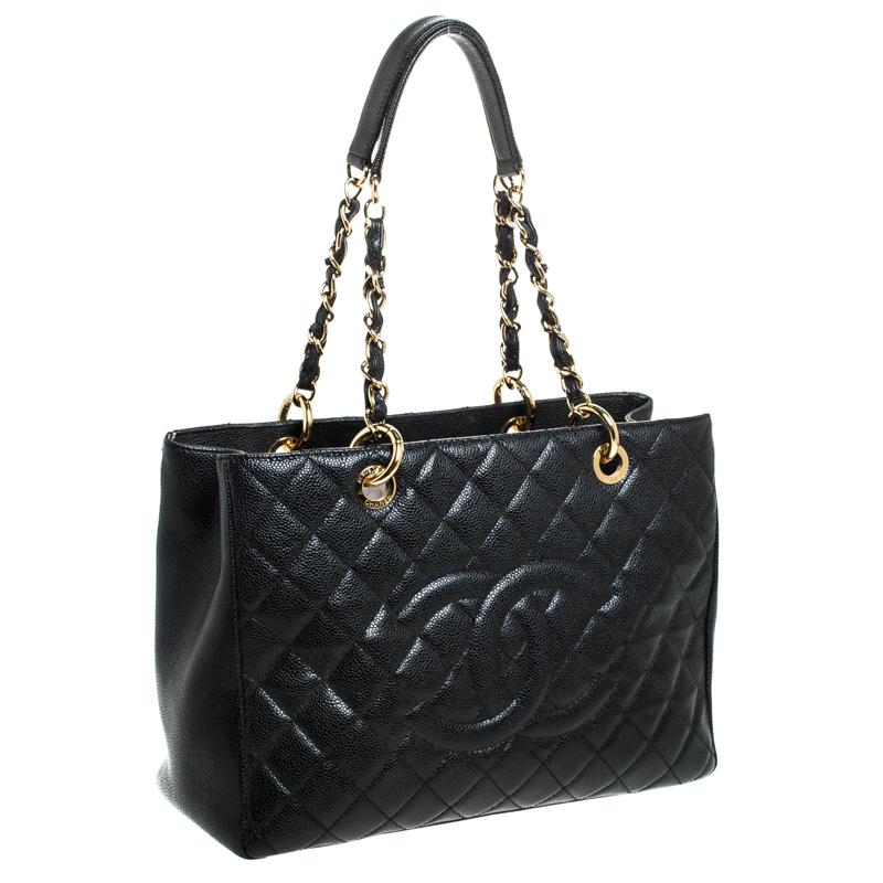 Chanel Black Quilted Caviar Leather Grand Shopping Tote In Good Condition In Dubai, Al Qouz 2