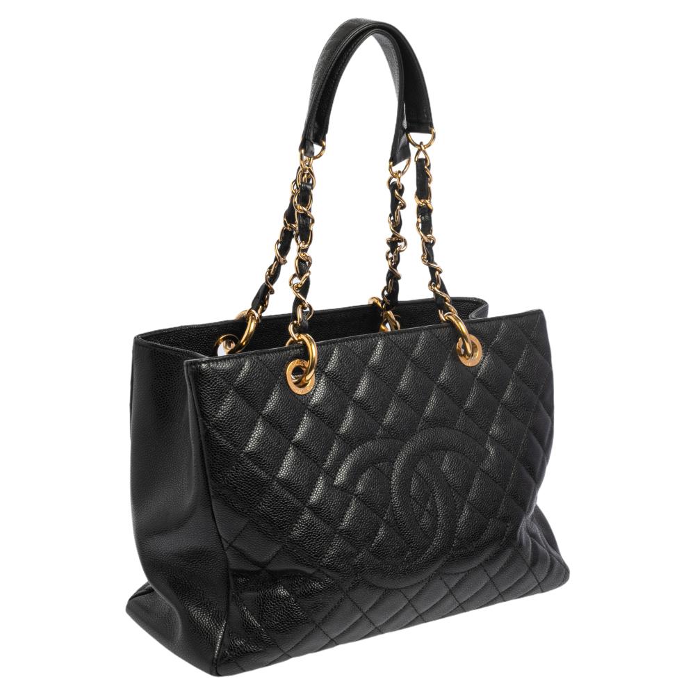 Women's Chanel Black Quilted Caviar Leather Grand Shopping Tote