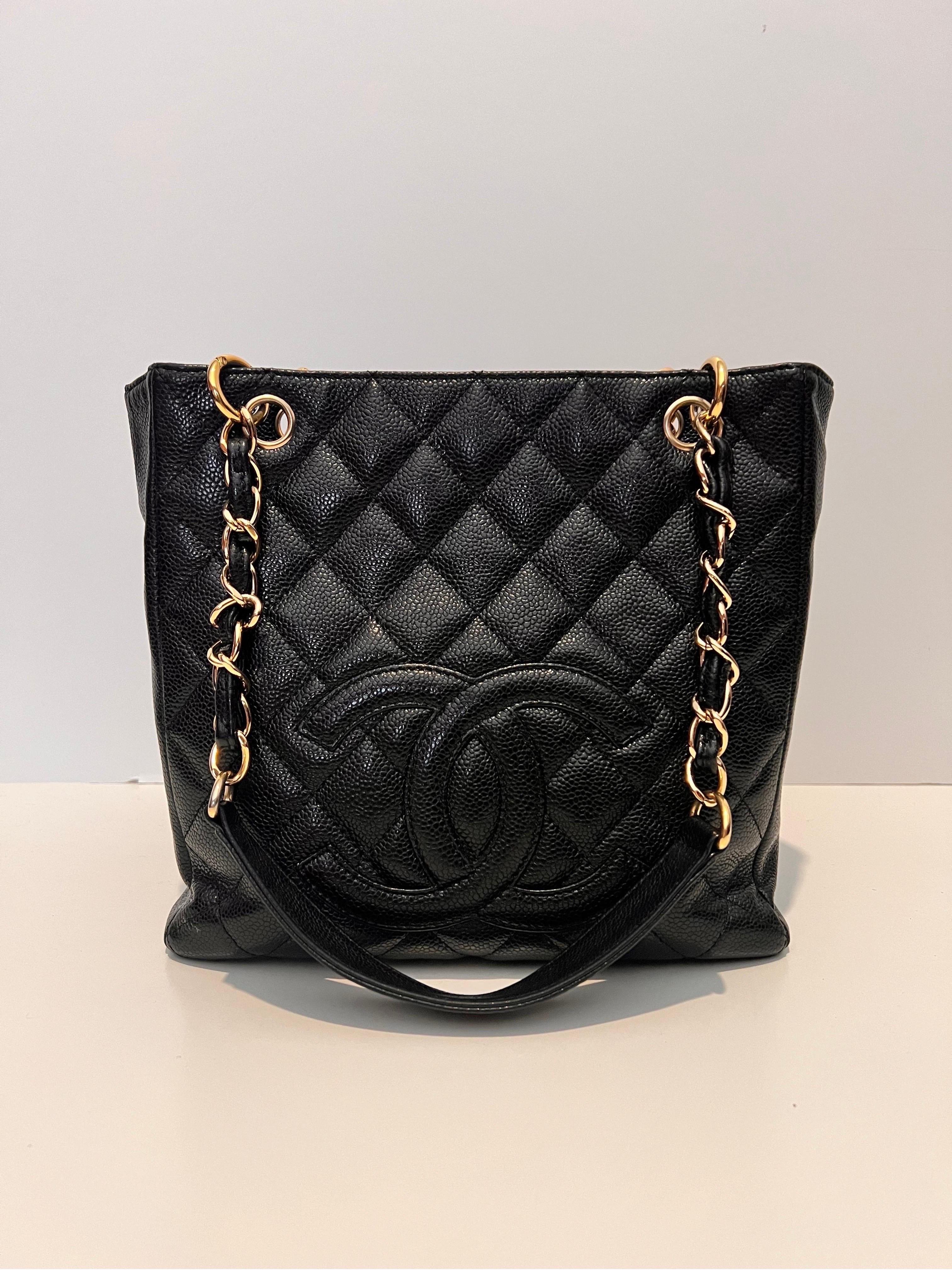 Women's or Men's Chanel Black Quilted Caviar Leather Grand Shopping Tote