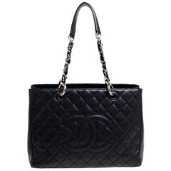 Chanel Black Quilted Caviar Leather Grand Shopping Tote