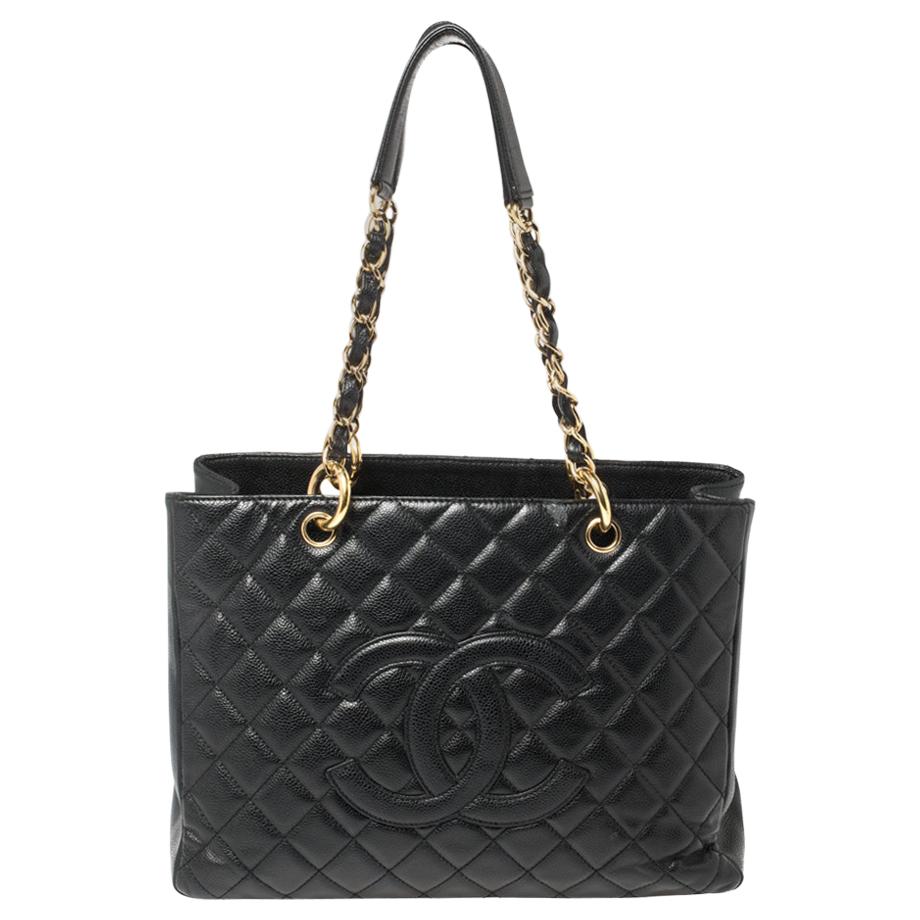 Chanel Black Quilted Caviar Leather Grand Shopping Tote