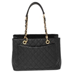 Chanel Black Quilted Caviar Leather Grand Shopping Tote