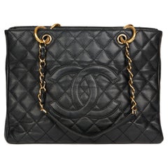 CHANEL Black Quilted Caviar Leather Grand Shopping Tote