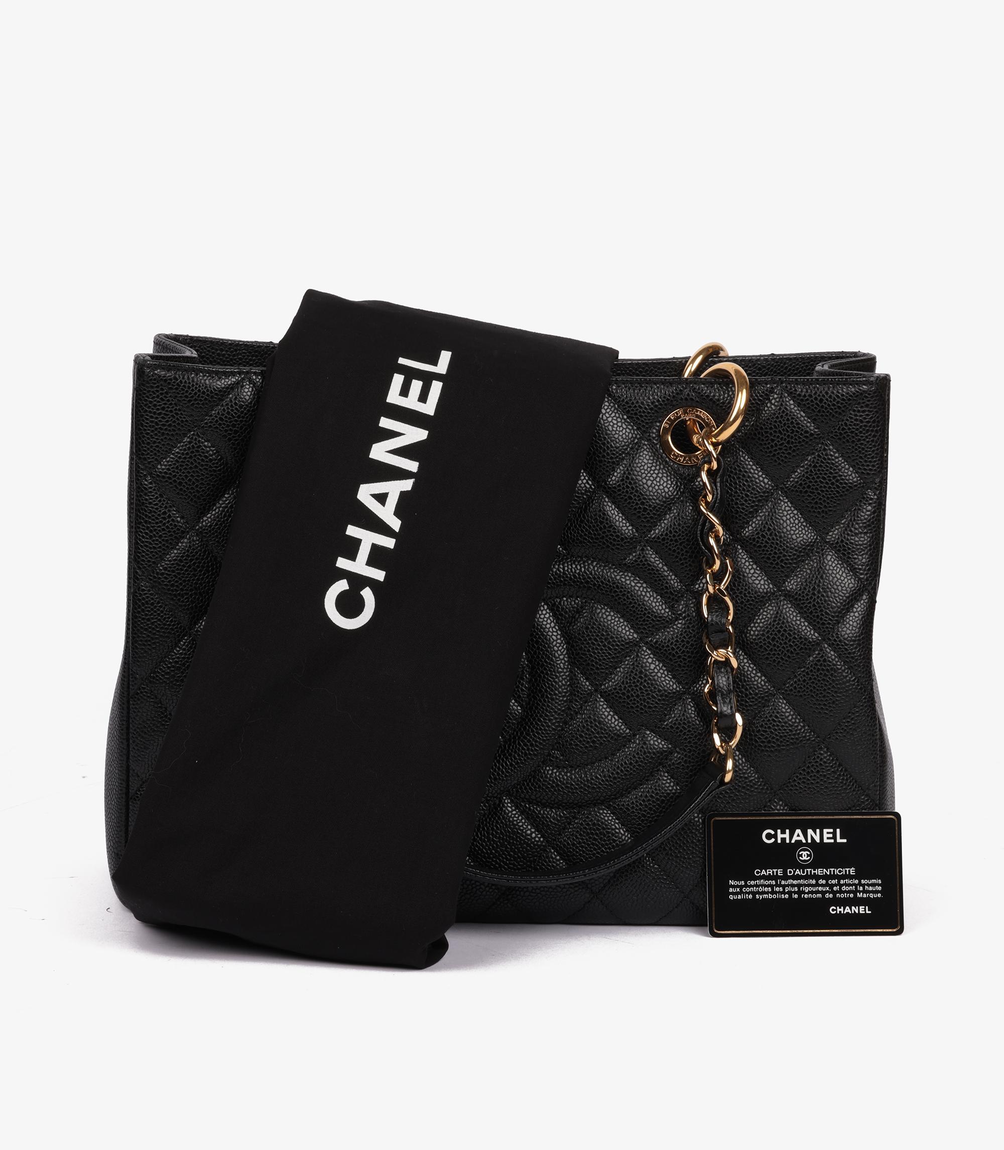 Chanel Black Quilted Caviar Leather Grand Shopping Tote GST For Sale 7