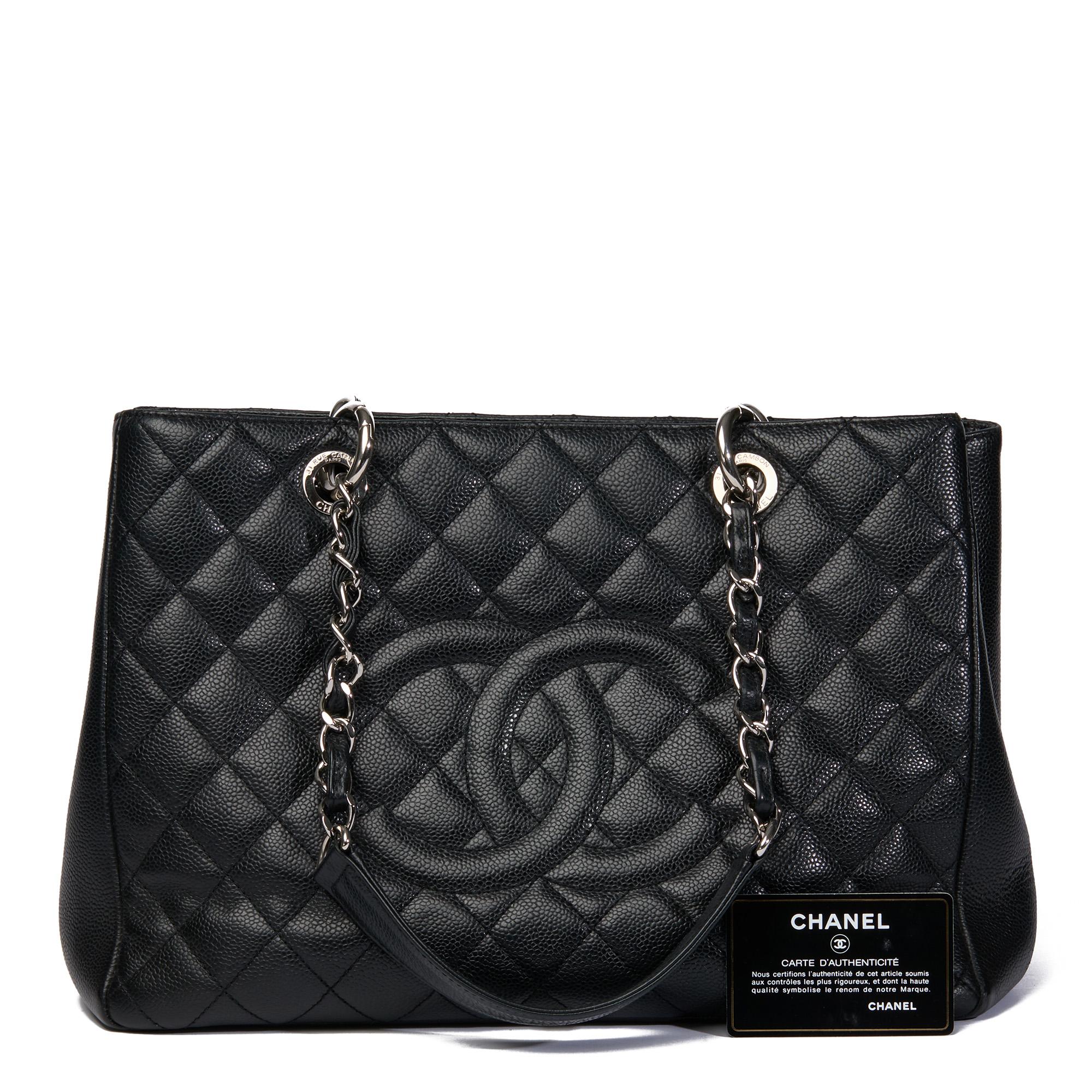 Chanel BLACK QUILTED CAVIAR LEATHER GRAND SHOPPING TOTE GST 6