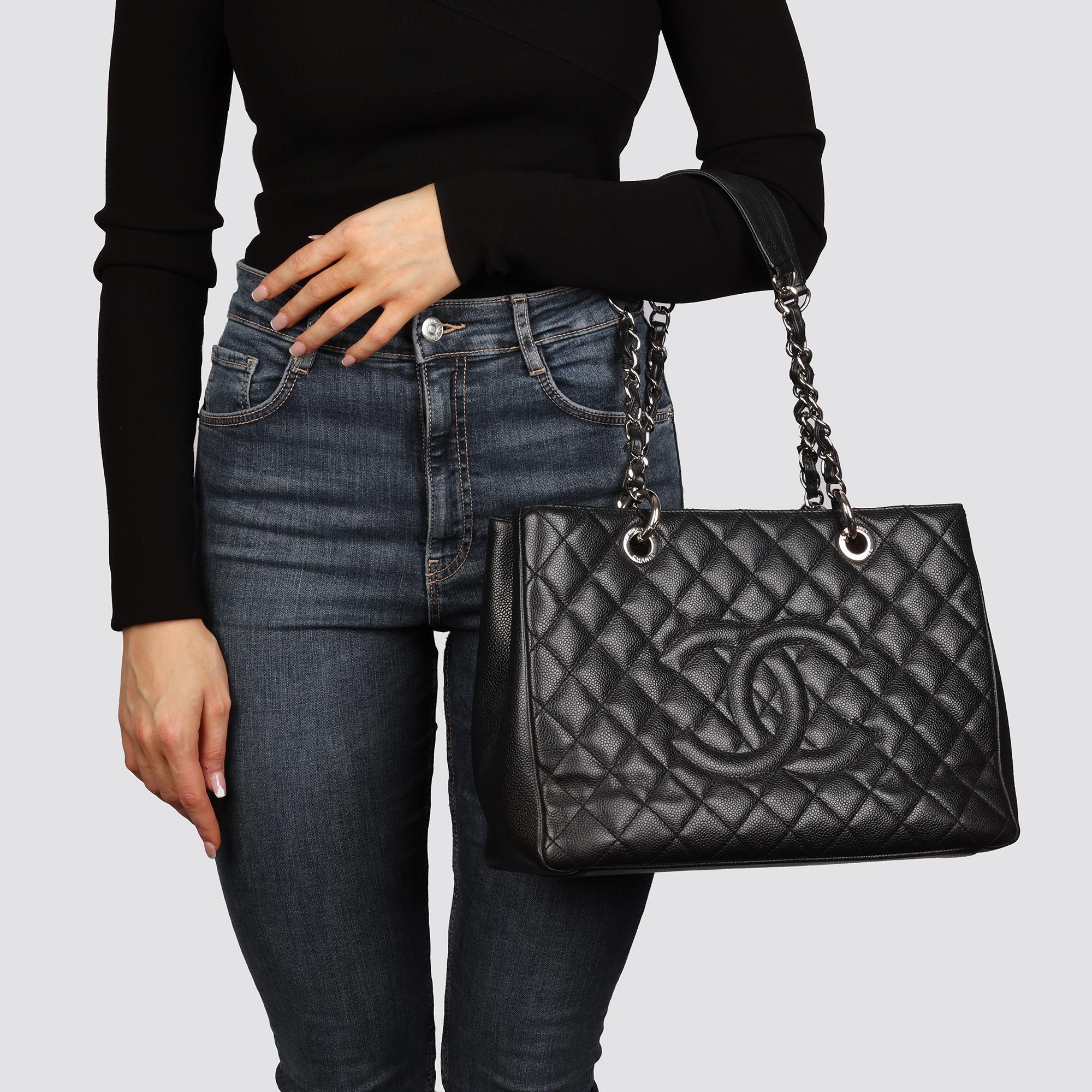 Chanel BLACK QUILTED CAVIAR LEATHER GRAND SHOPPING TOTE GST 7